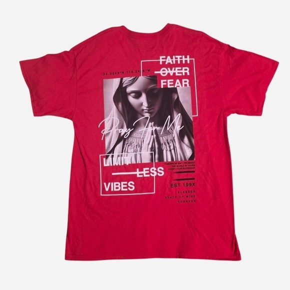 NEW Popular Poison Faith Over Fear Red T-Shirt Size Large Streetwear - Picture 2 of 3
